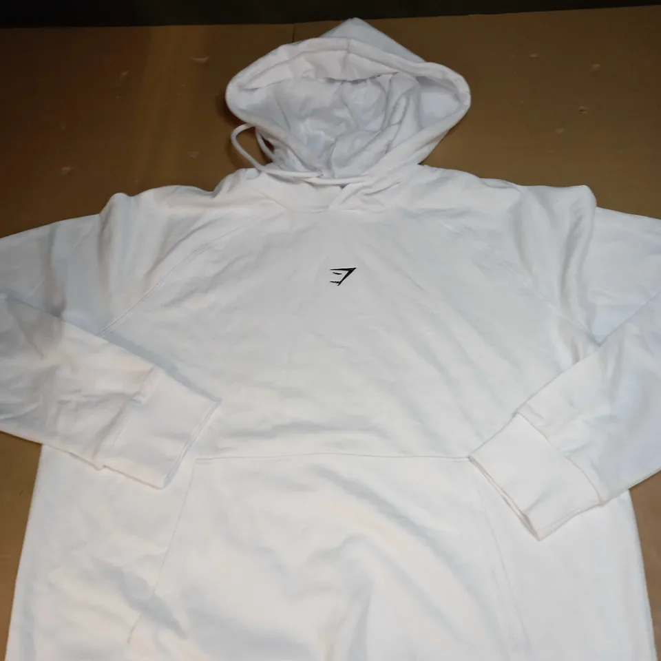 GYMSHARK LOGO WHITE HOODIE SIZE S