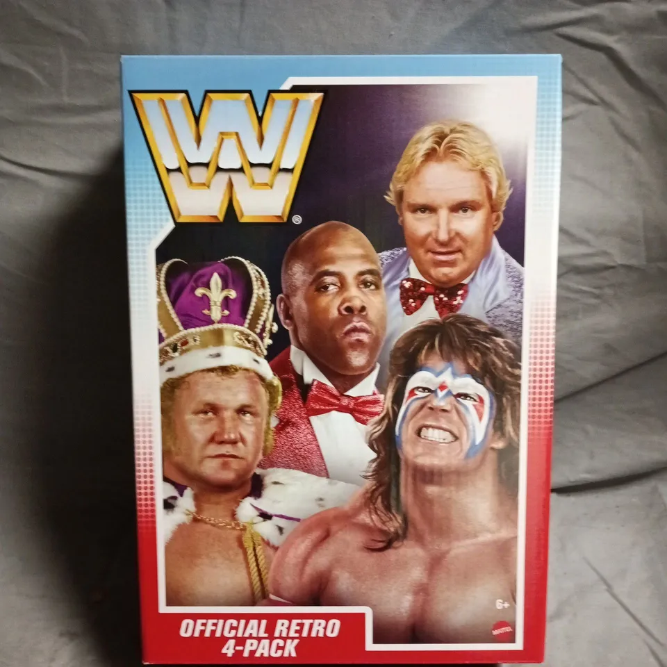 UNOPENED WWE OFFICIAL RETRO 4-PACK ACTION FIGURES – BOXED SET (ULTIMATE WARRIOR, VIRGIL, BOBBY 'THE BRAIN' HEENAN, KING HARLEY RACE)