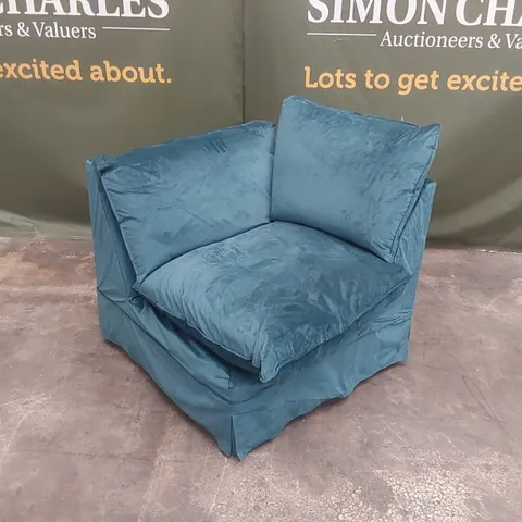 QUALITY DESIGNER TEAL VELVET CORNER SOFA SECTION