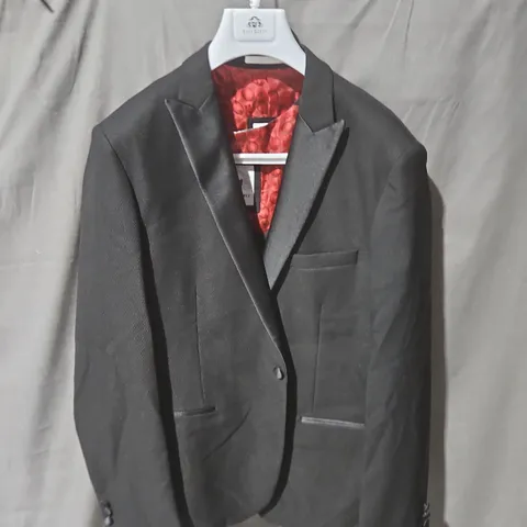 MARC DARCEY MEN'S BLACK SUIT JACKET WITH RED SATIN LINING AND WASIT COAT SIZE 44 