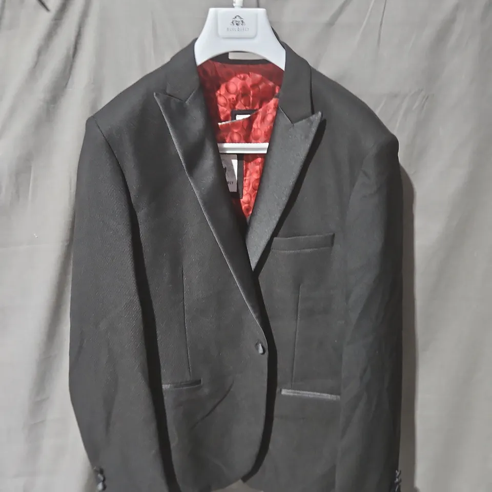 MARC DARCEY MEN'S BLACK SUIT JACKET WITH RED SATIN LINING AND WASIT COAT SIZE 44