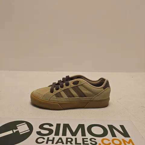 ADIDAS BEIGE SUEDE SNEAKER WITH DARK BROWN STRIPES – GUM SOLE UK SIZE 8.5