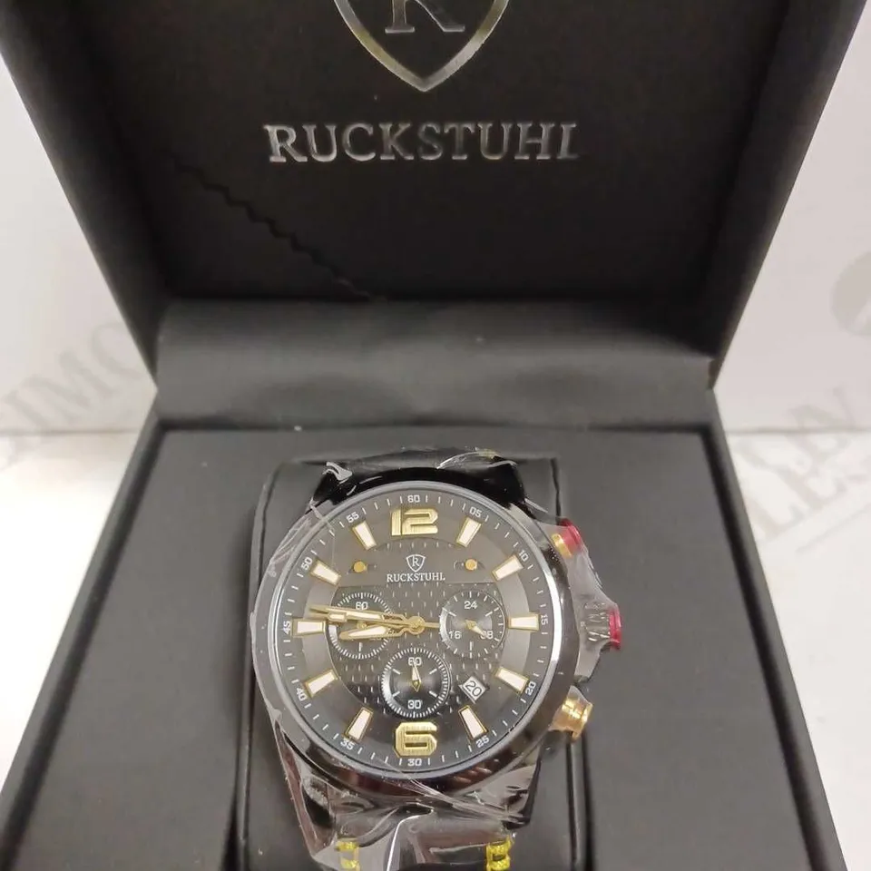 RUCKSTUHL TRIPLE DIAL LEATHER STRAP WRISTWATCH
