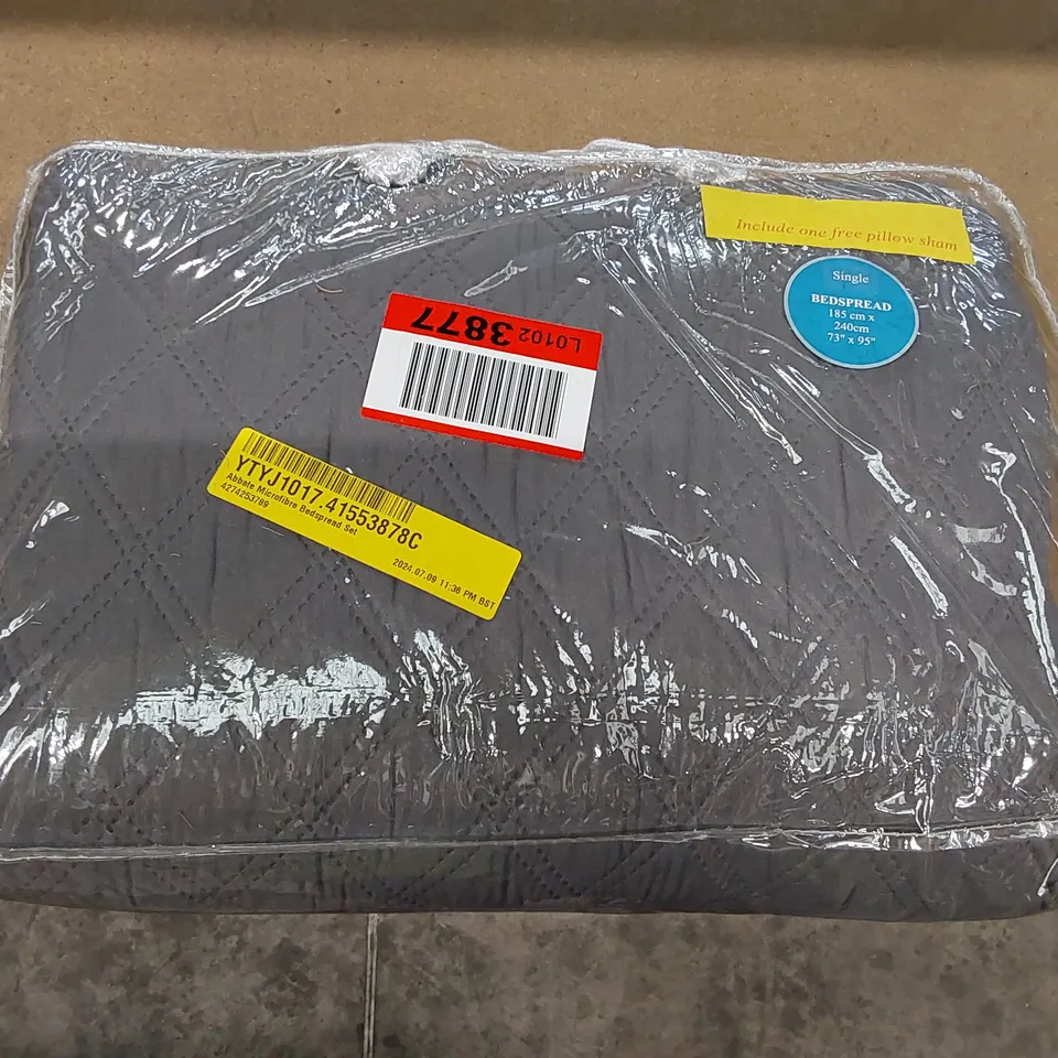 BAGGED ABBATE MICROFIBRE BEDSPREAD SET IN GREY - SINGLE (1 ITEM)