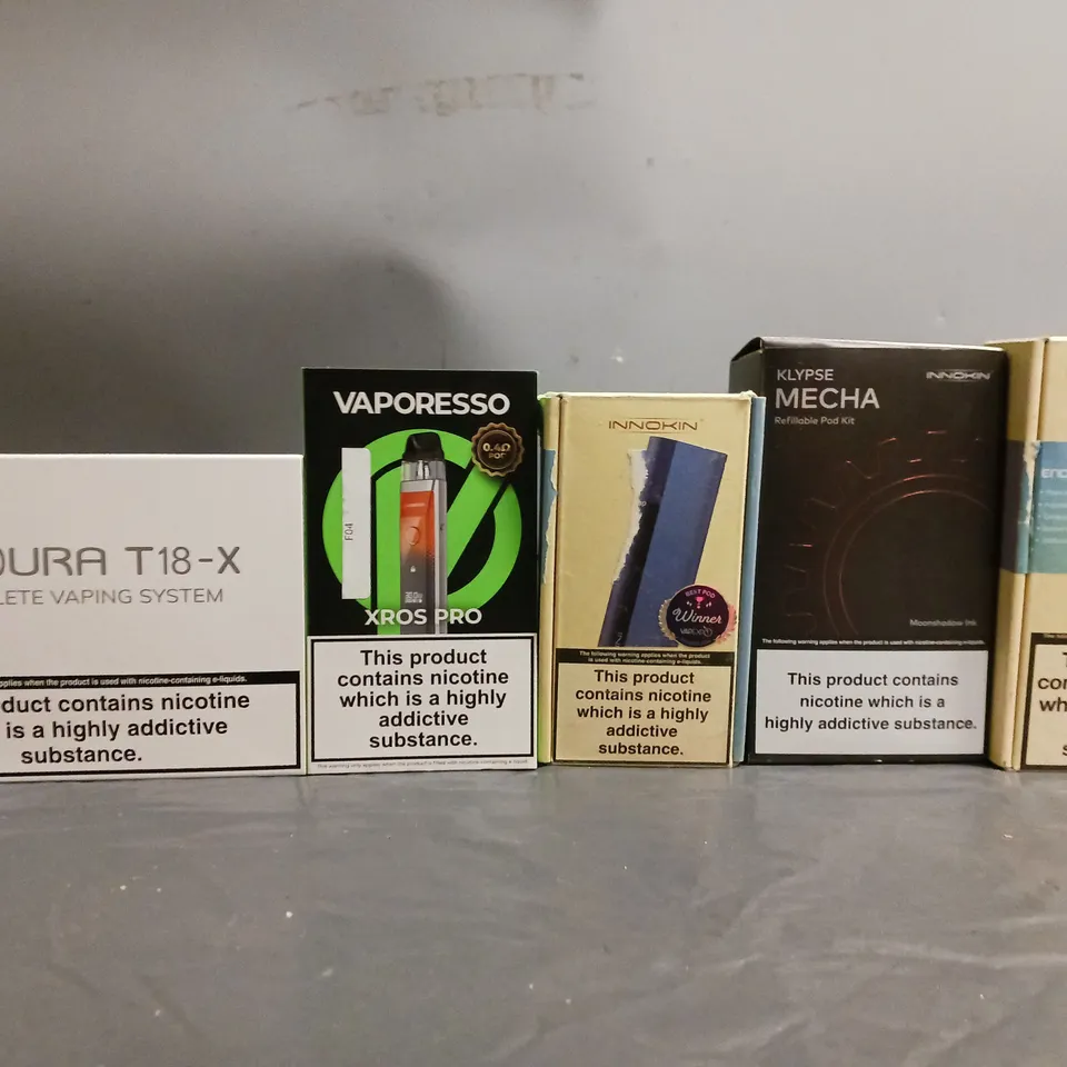 BOX OF APPROXIMATELY 18 ASSORTED E-CIGARETTES TO INCLUDE - VAPORESSO, INNOKIN 