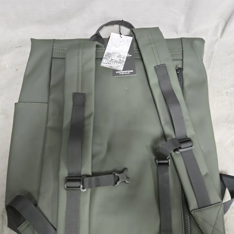 M & S STORMWEAR PLUS WATERPROOF OLIVE GREEN ROLL-TOP BACKPACK WITH BUCKLE CLOSURES