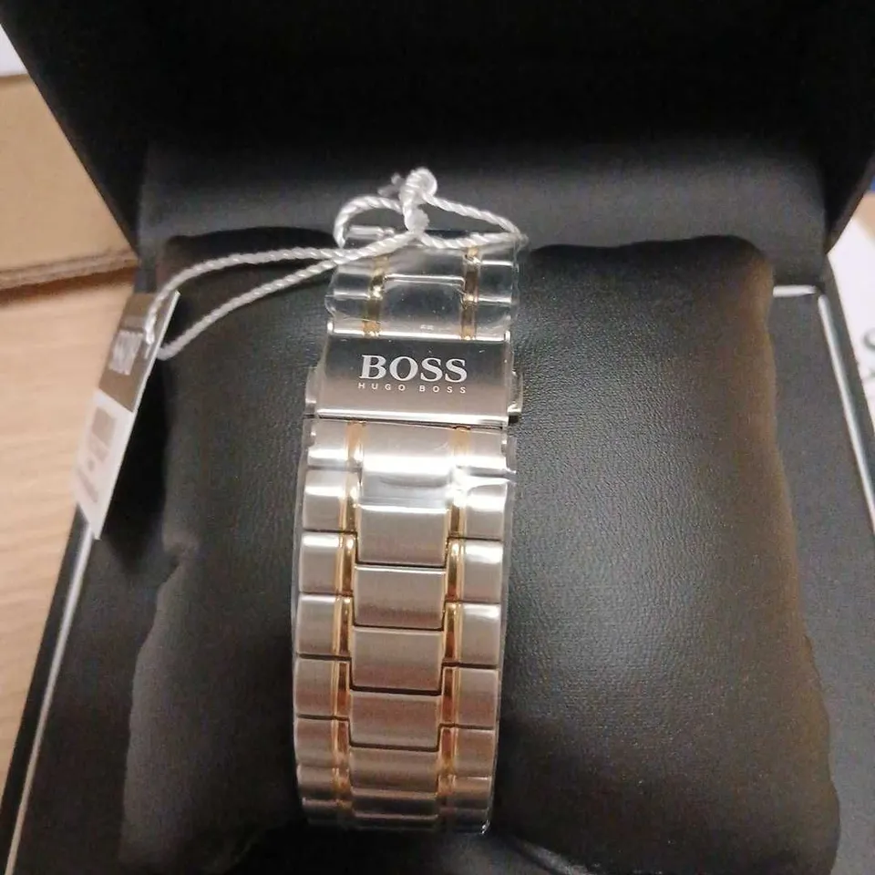 HUGO BOSS CHRONOGRAPH WATCH – GREEN DIAL, TWO-TONE STAINLESS STEEL BRACELET – BOXED