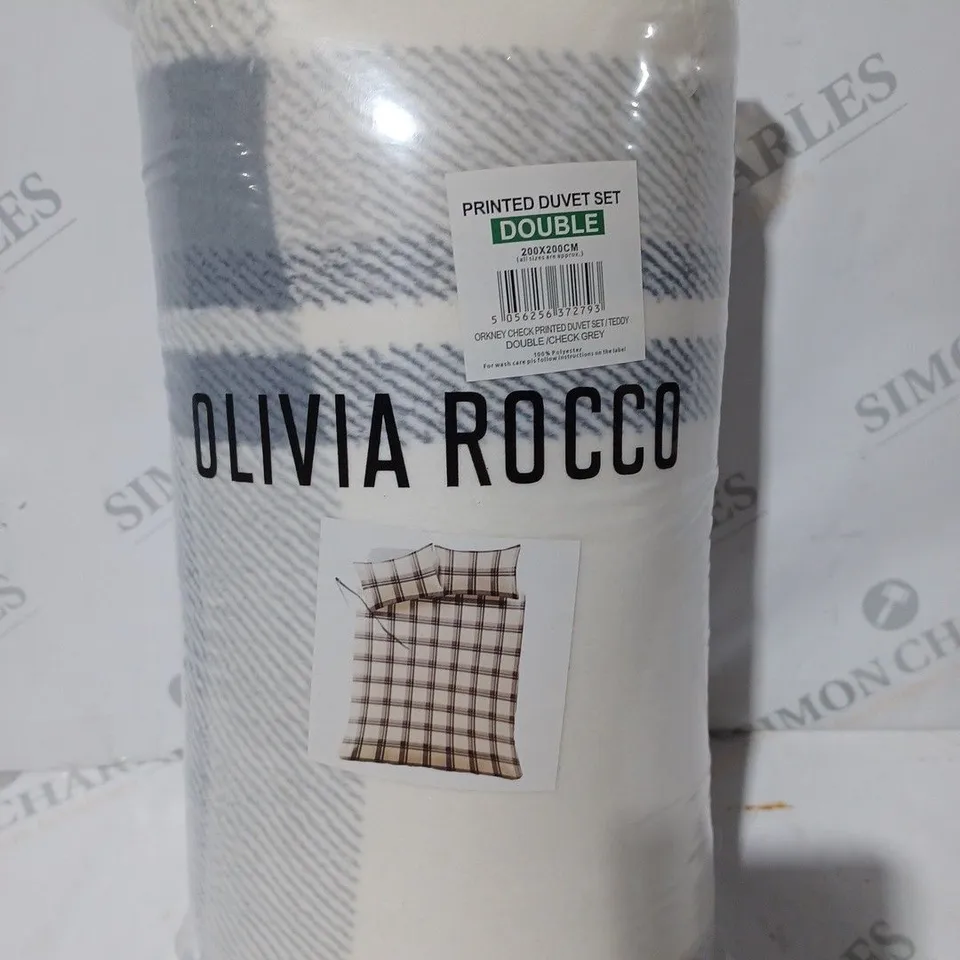 OLIVIA ROCCO PRINTED DUVET SET IN CHECK GREY - DOUBLE SIZE