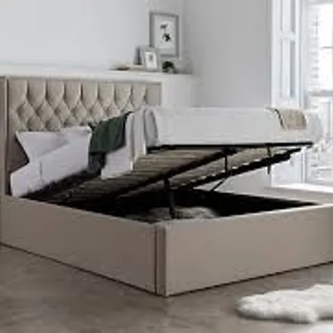 BRAND NEW BOXED CAVERSHAM KING SIZE OTTOMAN BED, OATMEAL CLASSIC LINEN WEAVE FABRIC (4 BOXES)