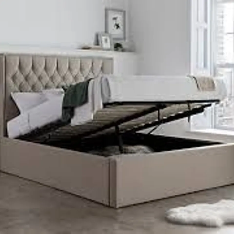 BRAND NEW BOXED CAVERSHAM KING SIZE OTTOMAN BED, OATMEAL CLASSIC LINEN WEAVE FABRIC (4 BOXES)