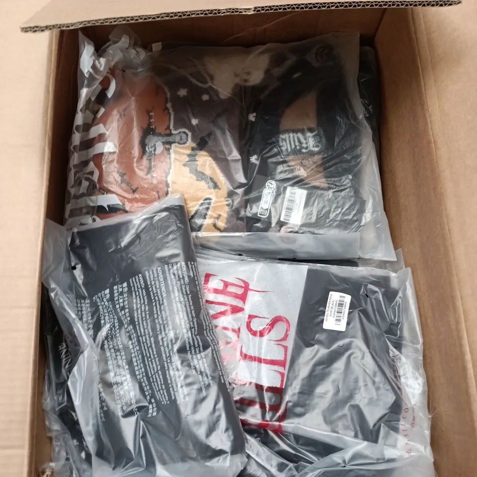 BOX OF APPROXIMATELY 20 BRAND NEW ASSORTED KILLSTAR CLOTHING ITEMS INCLUDING ASHES TO ASHES MENS SHIRT AND HALLOWEEN FOREVER SWEATER
