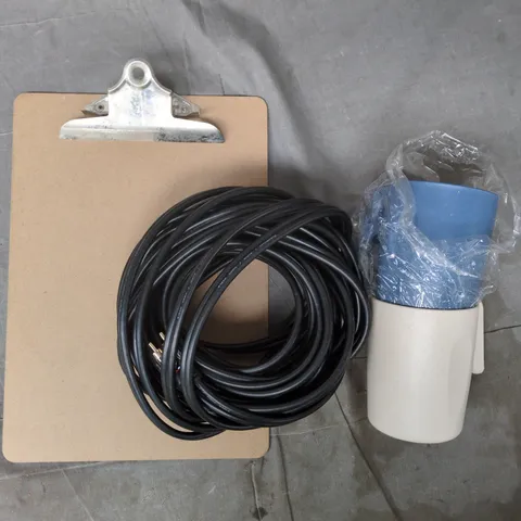 BOX OF APPROXIMATELY 20 ASSORTED HOUSEHOLD ITEMS TO INCLUDE AUDIO/VIDIO CABLE, CLIPBOARD, ETC - COLLECTION ONLY