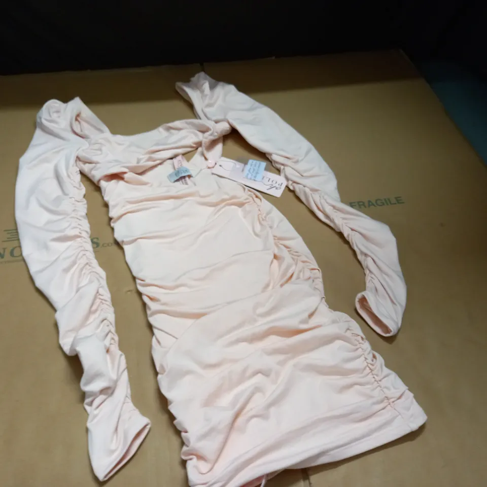 OH POLLY RUCHED CUT OUT DRESS IN BLUSH - UK 4