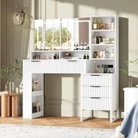 BOXED FLUTED MAKEUP VANITY DESK - WHITE (1 BOX)
