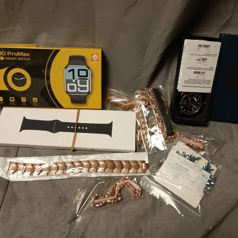 APPROXIMATELY 10  ASSORTED JEWELLERY ITEMS TO INCLUDE C900 PRO MAX SMART WATCHES, LIGE WATCH, BRACELETS, ETC