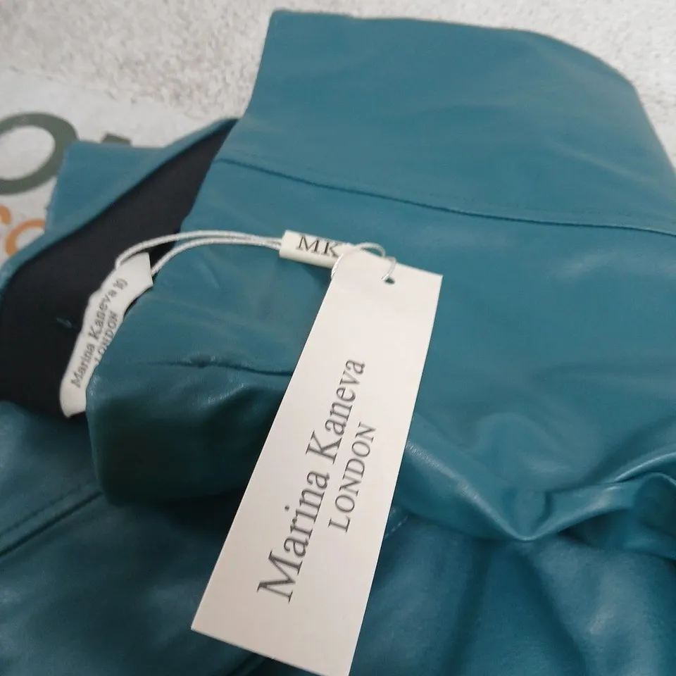 MARINA KANEVA LONDON TEAL FAUX-LEATHER TROUSERS (WOMEN) - SIZE 10