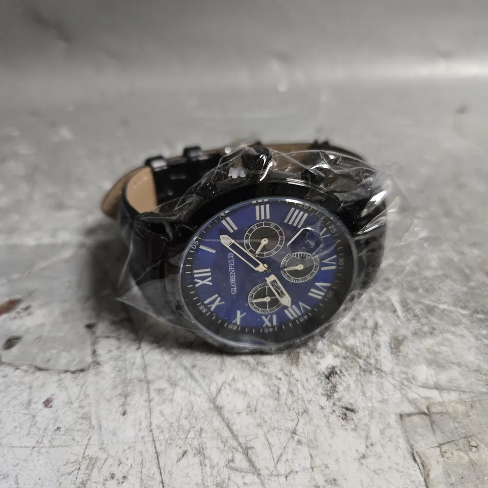 BOXED GLOBENFELD ROMAN CHRONO BLUE DIAL WATCH