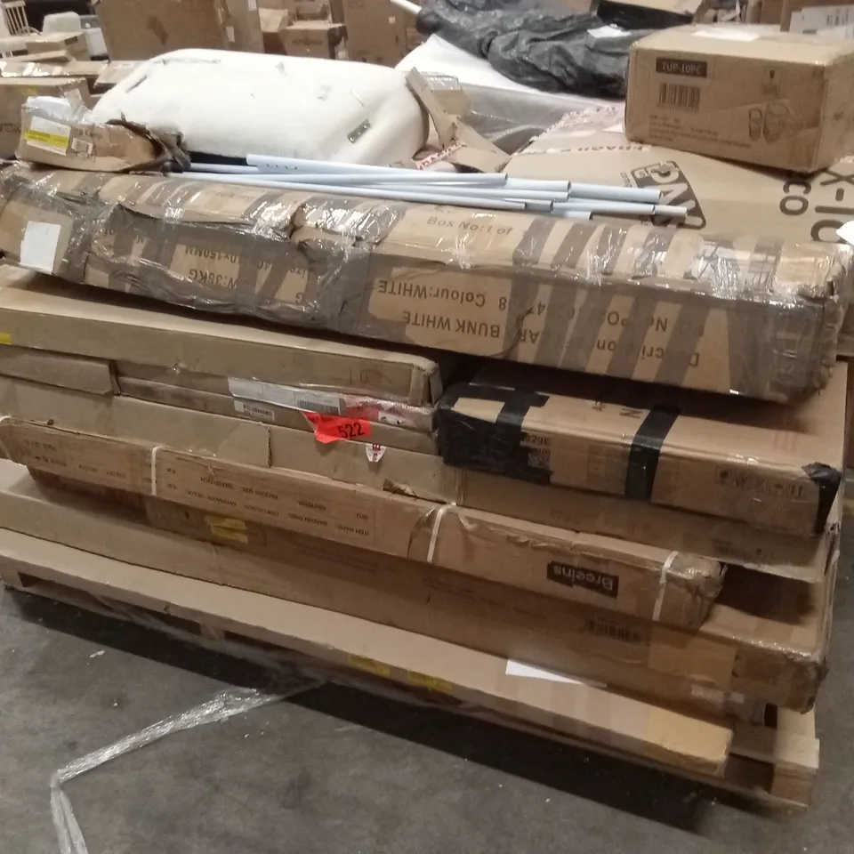 PALLET OF ASSORTED INCOMPLETE FURNITURE PARTS AND PIECES 
