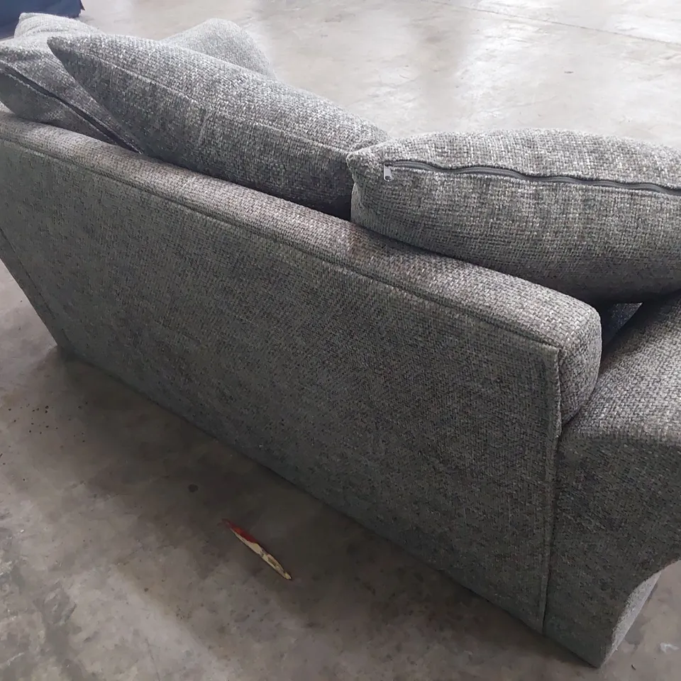 DESIGNER TWO SEATER SOFA WITH SCATTER CUSHIONS GREY FABRIC 