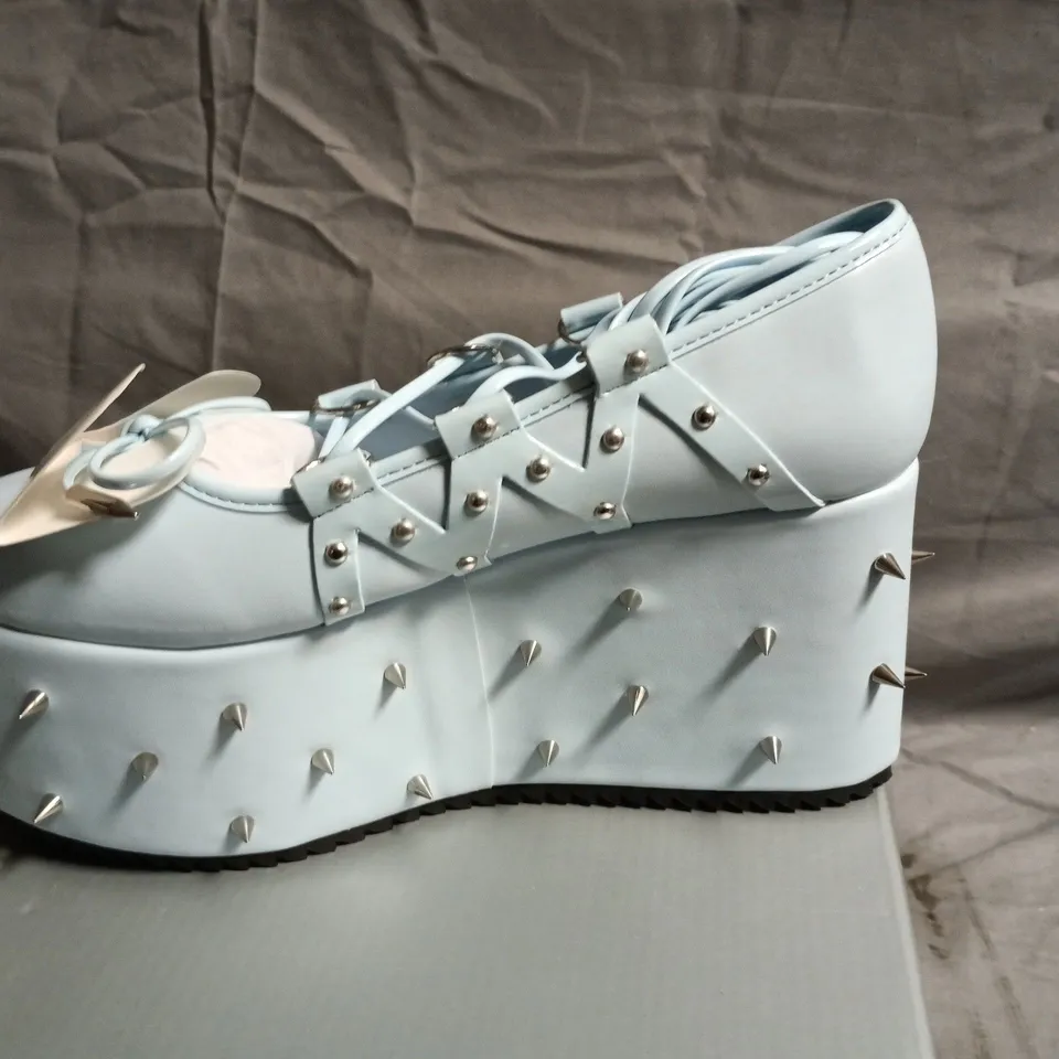 BOXED KOI ZORINA LACE UP PLATFORM BALLET SHOES IN BLUE - UK 6