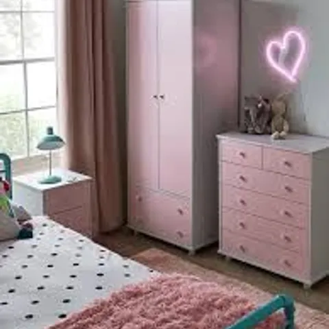 BOXED MIAMI FRESH KIDS 3 PIECE PACKAGE - 2 DOOR, 2 DRAWER WARDROBE, 5 DRAWER CHEST, 3 DRAWER BEDSIDE CHEST - PINK (2 BOXES)