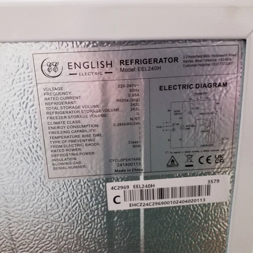 ENGLISH ELECTRIC TALL FRIDGE WHITE EEL240H
