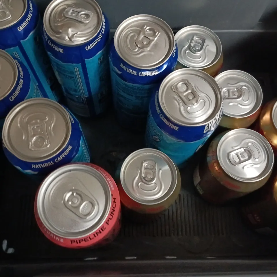 APPROXIMATELY 10 ASSORTED FOOD AND DRINK ITEMS TO INCLUDE GHOST, MONSTER, AQUA LIBRA, ETC