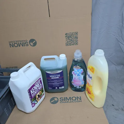 TOTE OF KENNEL DISINFECTANT, WASHING UP LIQUID, PERSIL WONDER WASH AND COMFORT FRESH