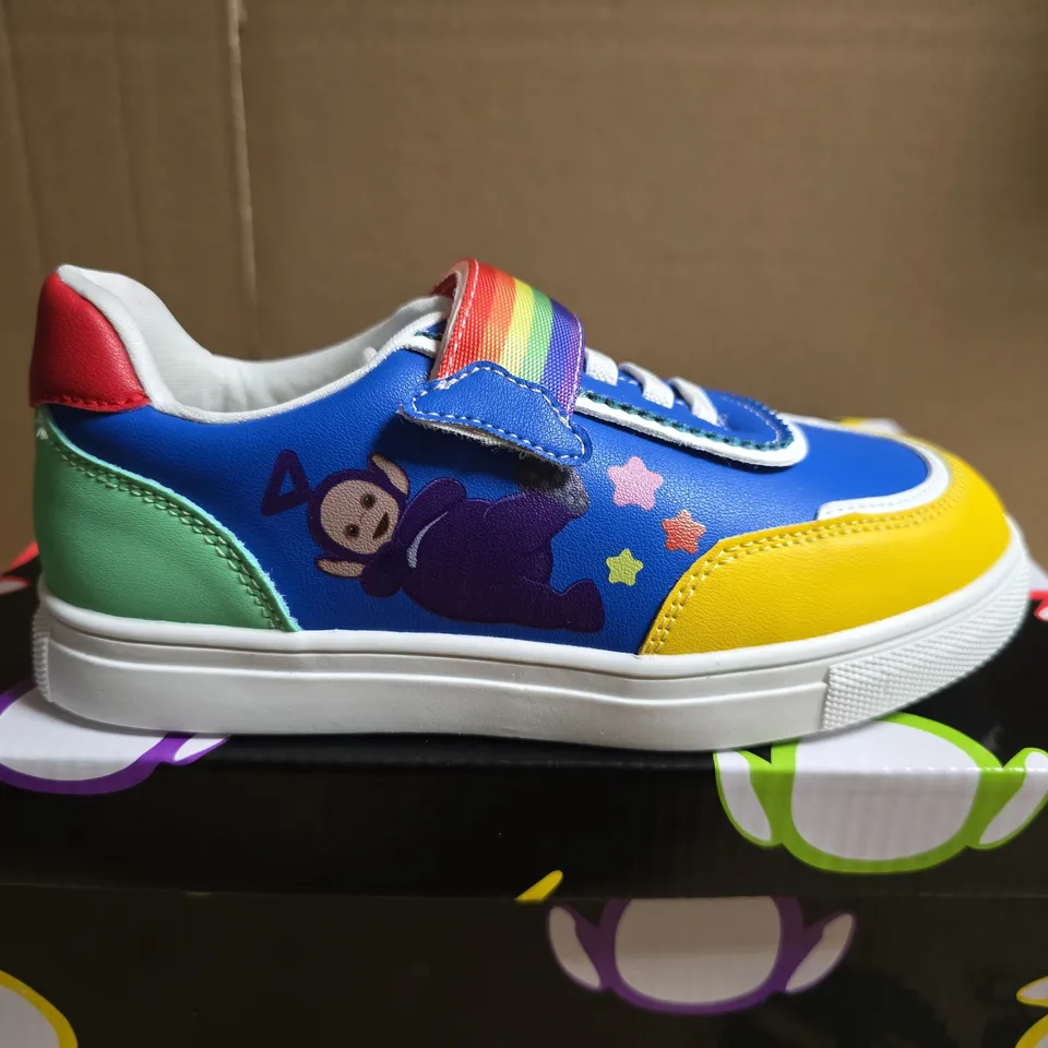BOXED PAIR OF KOI TELETUBBYLAND KIDZ TRAINERS – MULTI-COLOUR SNEAKERS, UK 11K