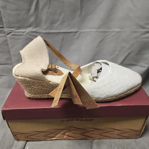 DUNLOP WHITE ESPADRILLE WEDGE SANDALS β ANKLE STRAP (BOXED) - UK SIZE 7