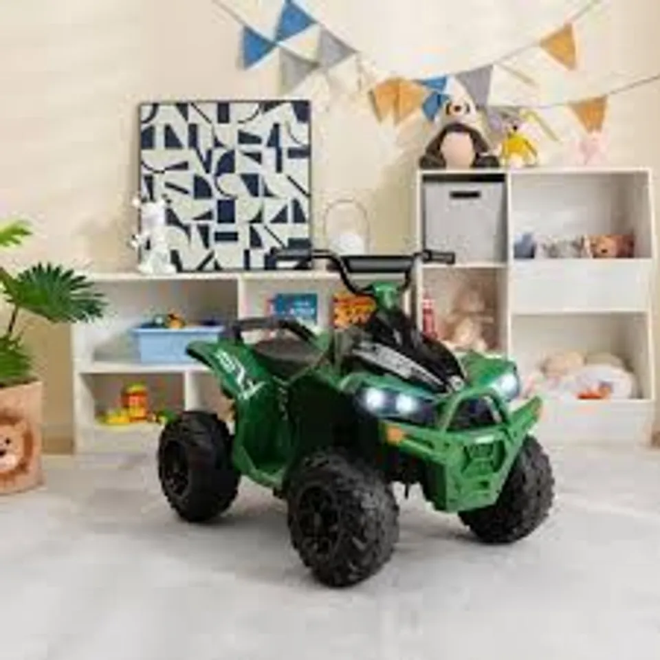 BOXED 12V KIDS RIDE ON ATV WITH 2 SPEEDS AND LED LIGHTS - GREEN