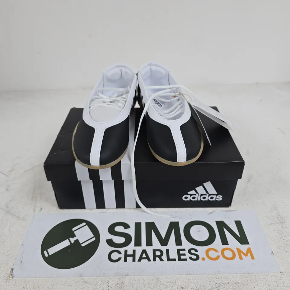 BOXED PAIR OF ADIDAS TAEKWONDO MEI BALLET WOMENS SHOES IN BLACK/WHITE - UK 7.5