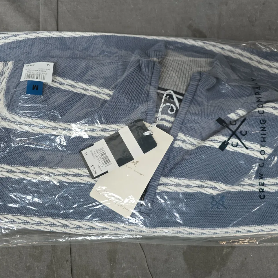 BAGGED CREW CLOTHING COMPANY ROPE CABLE 1/2 ZIP IN BLUE/WHITE SIZE MEDIUM