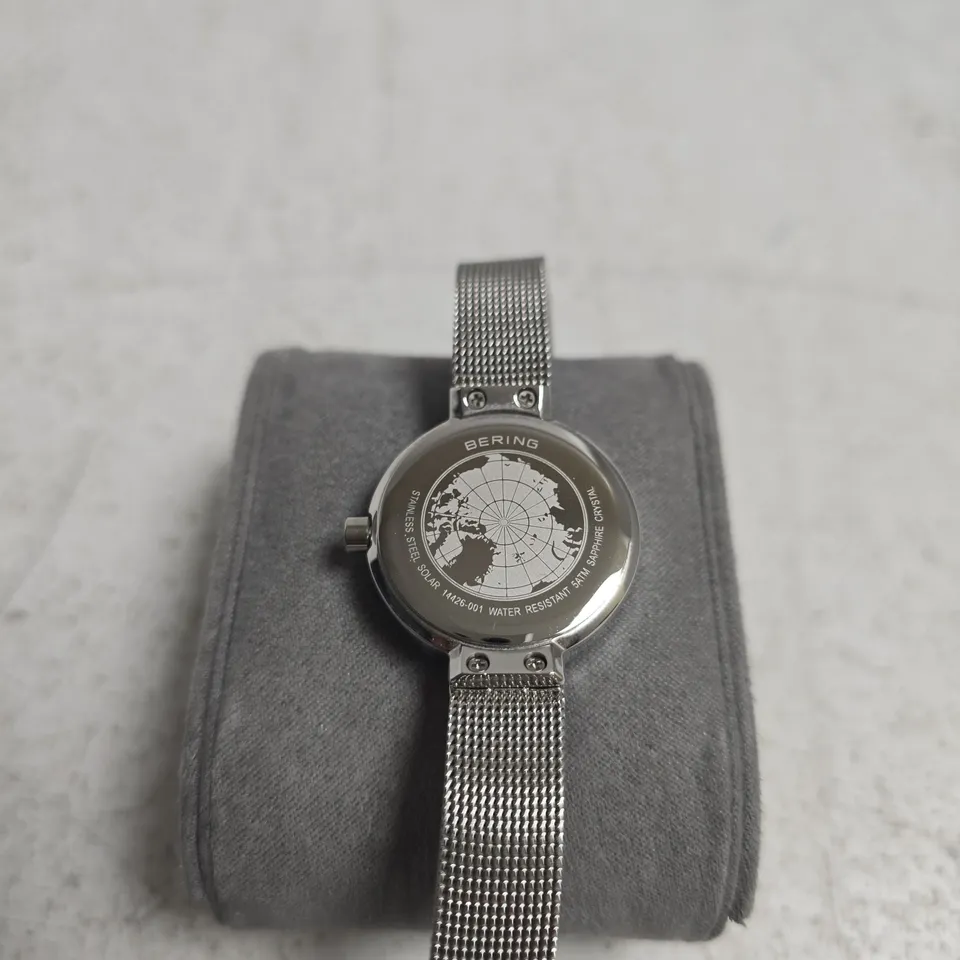 BERING STAINLESS STEEL MESH WATCH – GREY DIAL, DATE, BOXED