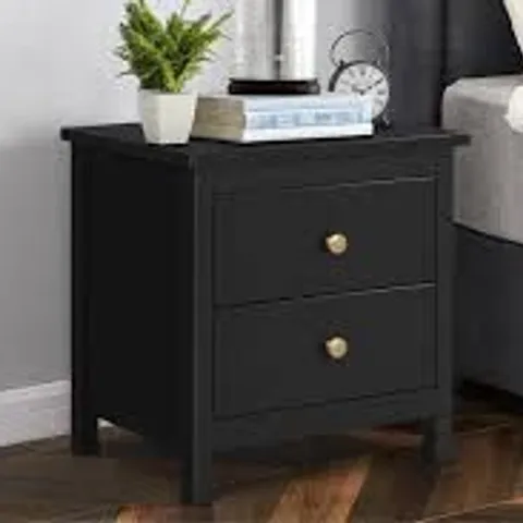 BOXED 2 DRAWER BEDSIDE CHEST BLACK