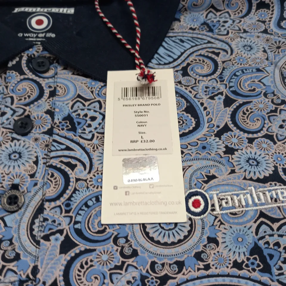 LAMBRETTA PAISLEY BRAND POLO - L 