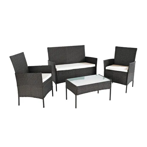 BOXED NEO 4 SEATER BROWN RATTAN SOFA LOUNGE SET 