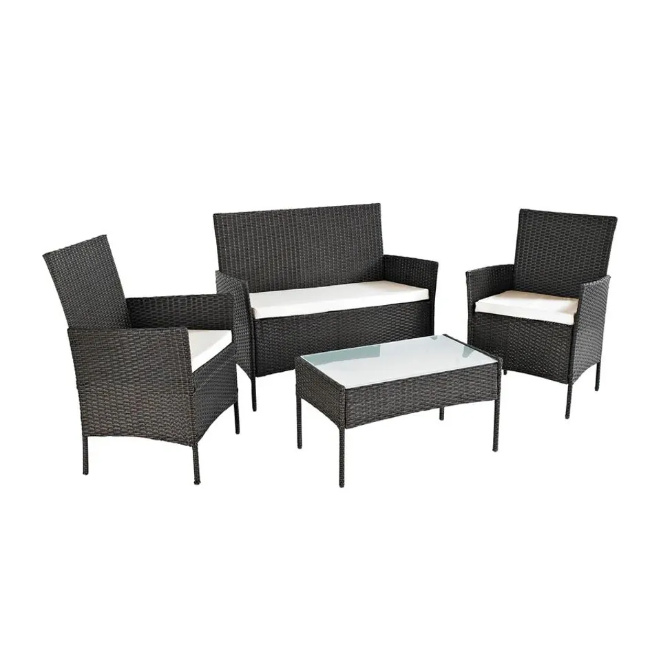 BOXED NEO 4 SEATER BROWN RATTAN SOFA LOUNGE SET 