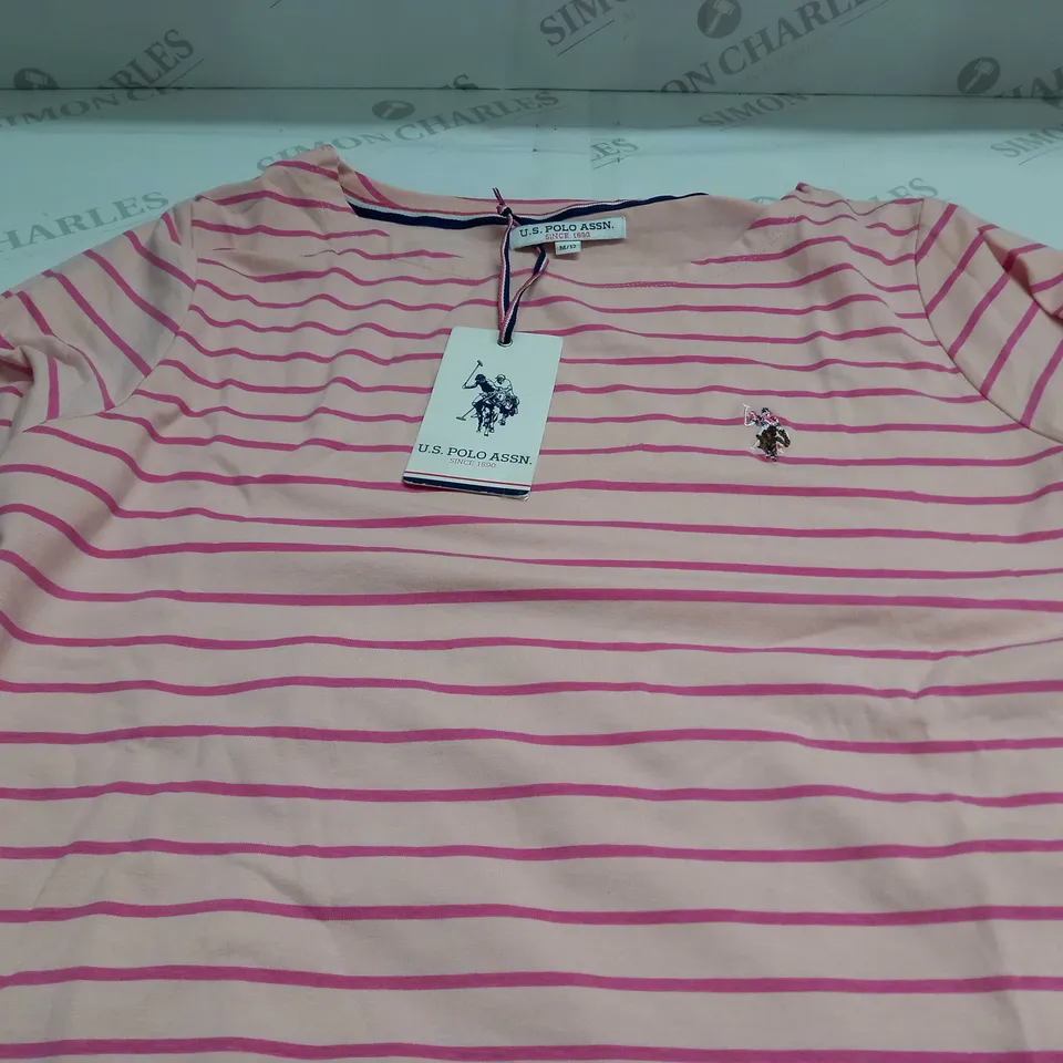 U.S. POLO ASSN WOMENS BOAT NECK STRIPE T-SHIRT IN PEACHSKIN - MEDIUM