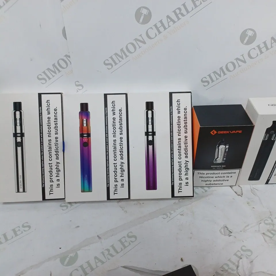 APPROXIMATELY 10 BOXED E-CIGARATTES TO INCLUDE INNOKIN ENDURA T1811, GEEKVAPE B60, AND GEEKVAPE 1FC ETC.