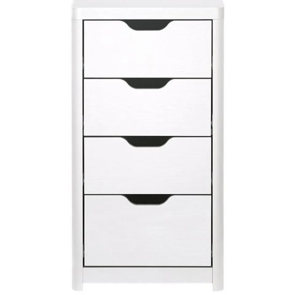 BOXED ASPEN SLIM 4 DRAWER CHEST IN WHITE/OAK - COLLECTION ONLY