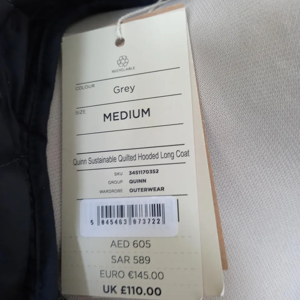 MONSOON QUINN SUSTAINABLE QUILTED HOODED LONG COAT SIZE M