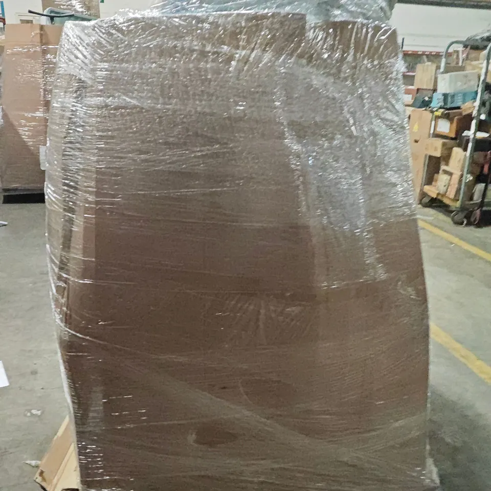 PALLET OF ASSORTED HOUSEHOLD GOODS AND PRODUCTS TO INCLUDE;HIGH CHAIR, CUSHION CAR SEAT,SCUTTLEBUG,POPUP TENT