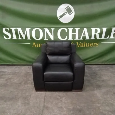 QUALITY DESIGNER ITALIAN MADE LUCCA POWER RECLINER LEATHER ARMCHAIR - BLACK