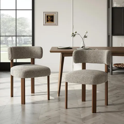 BOXED COLAMY WOODEN DINING CHAIRS SET OF 2 - CAMEL