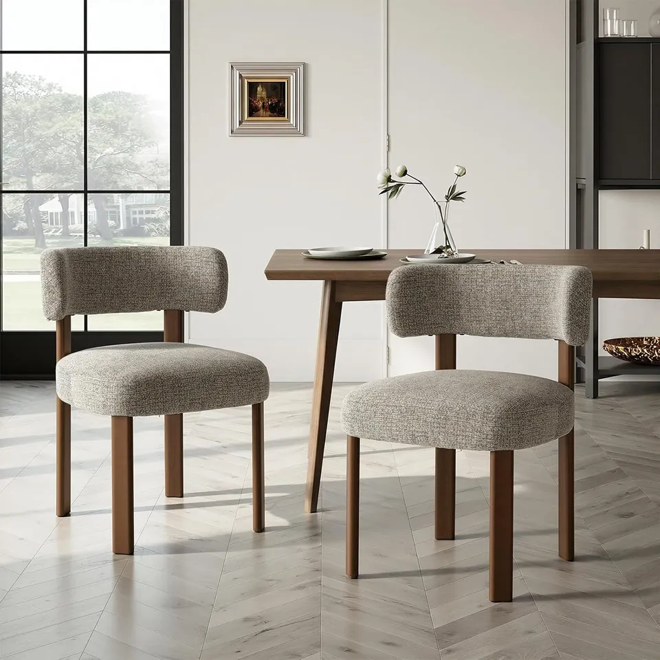 BOXED COLAMY WOODEN DINING CHAIRS SET OF 2 - CAMEL