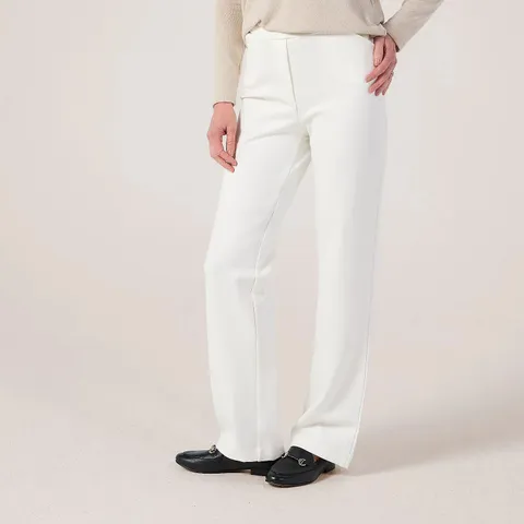 KIM & CO STRETCH PONTE JERSEY SIGNATURE STRAIGHT LEG TALL TROUSERS ECRU MEDIUM