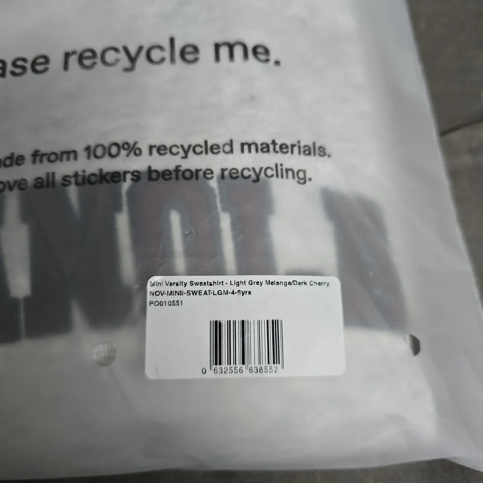 ADANOLA MINI VARSITY SWEATSHIRT – LIGHT GREY MELANGE / DARK CHERRY, 4-YRS