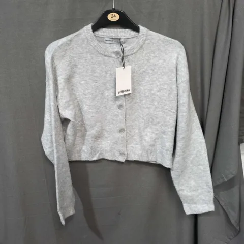 BERSHKA GREY CROPPED CARDIGAN UK S