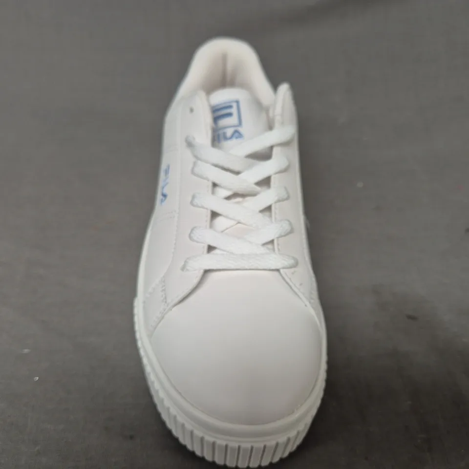 BOXED PAIR OF FILA SHOES IN WHITE/LIGHT BLUE UK SIZE 6